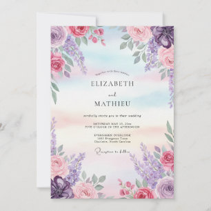 Invitation Mariage Peint au Lilas Rose
