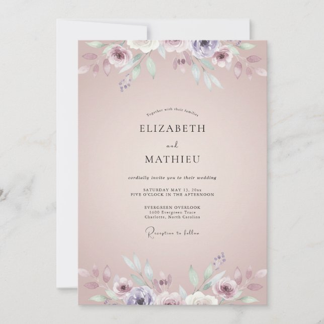 Invitation Mariage Peint au Lilas Rougeoyant (Devant)