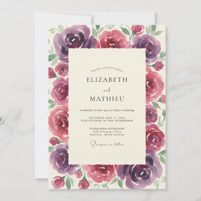 Invitation Mariage Peint au Magenta Plum (Devant)