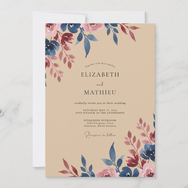 Invitation Mariage peint au Merlot de minuit (Devant)