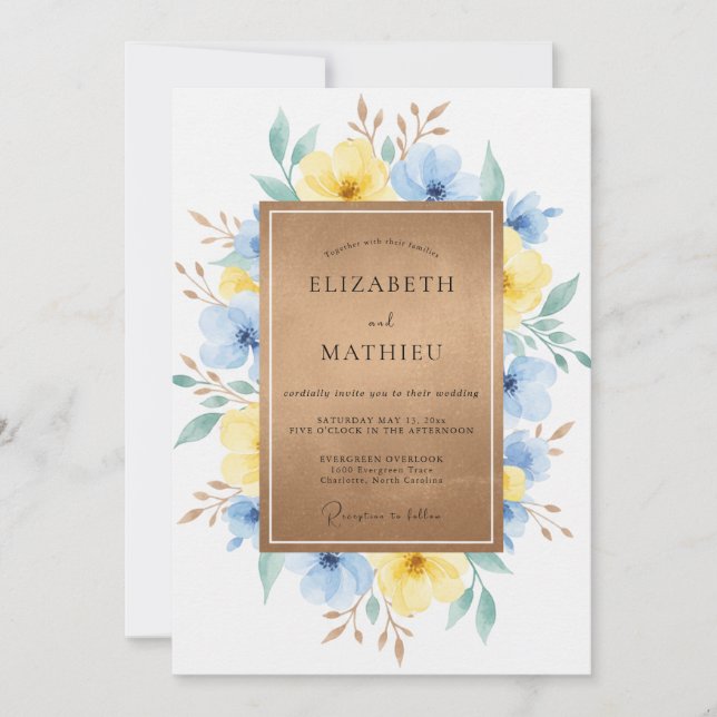 Invitation Mariage peint au miel azur (Devant)