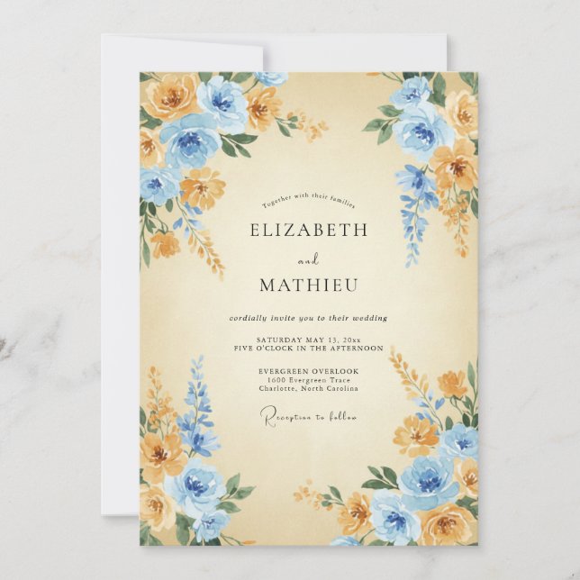 Invitation Mariage peint au miel azuré (Devant)