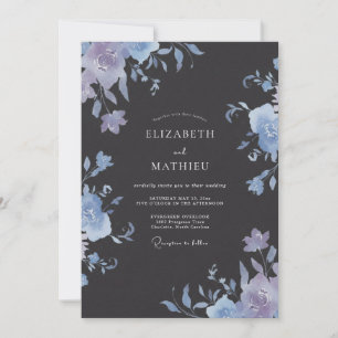 Invitation Mariage Peint au Pervenche sur Ardoise