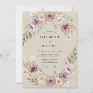 Invitation Mariage Peint au Plum et au Champagne