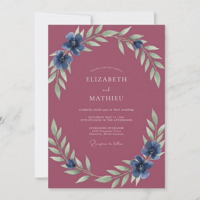 Invitation Mariage Peint au Plum Saphir (Devant)