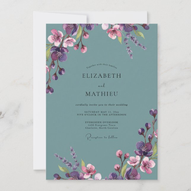 Invitation Mariage Peint au Plum Slate (Devant)