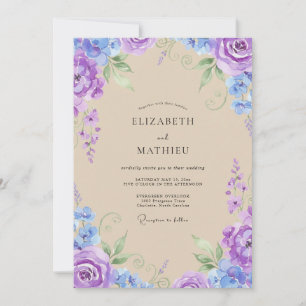 Invitation Mariage Peint au Pourpre et Pervenche