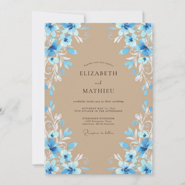 Invitation Mariage Peint au Sable de Bleuet (Devant)