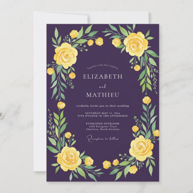 Invitation Mariage peint au safran de prune (Devant)