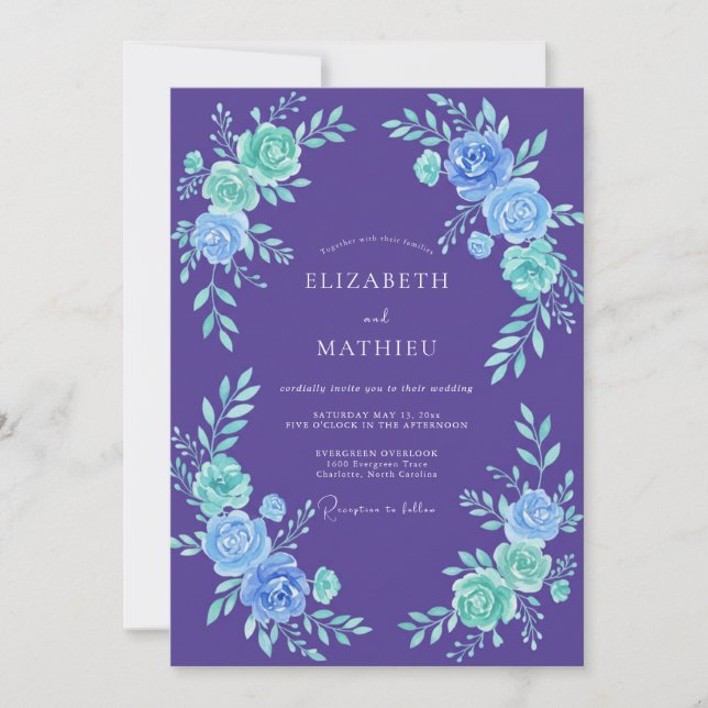 Invitation Mariage Peint au Violet Menthe (Devant)