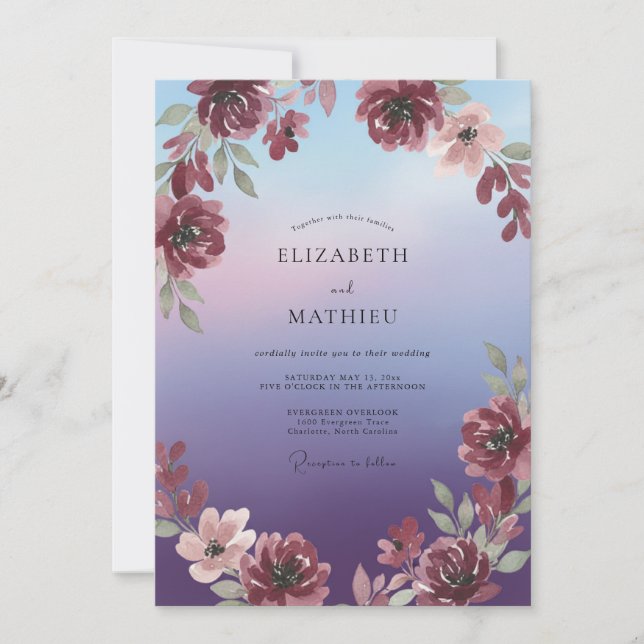 Invitation Mariage Peint au Violet Prune (Devant)