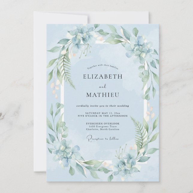 Invitation Mariage peint aux feuilles en poudre (Devant)