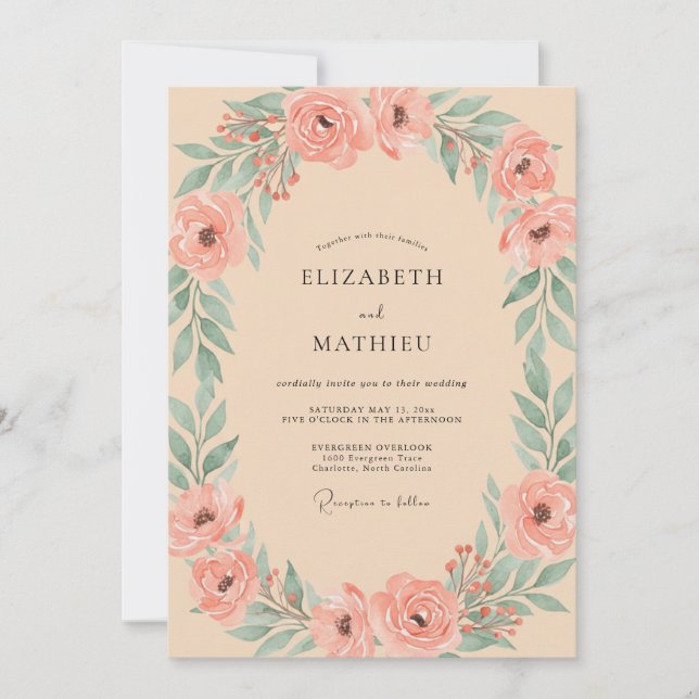 Invitation Mariage peint avec feuillage d'abricot (Devant)