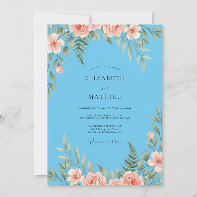 Invitation Mariage peint azur corail (Devant)