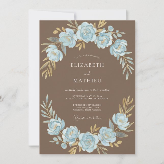 Invitation Mariage peint azur taupe (Devant)