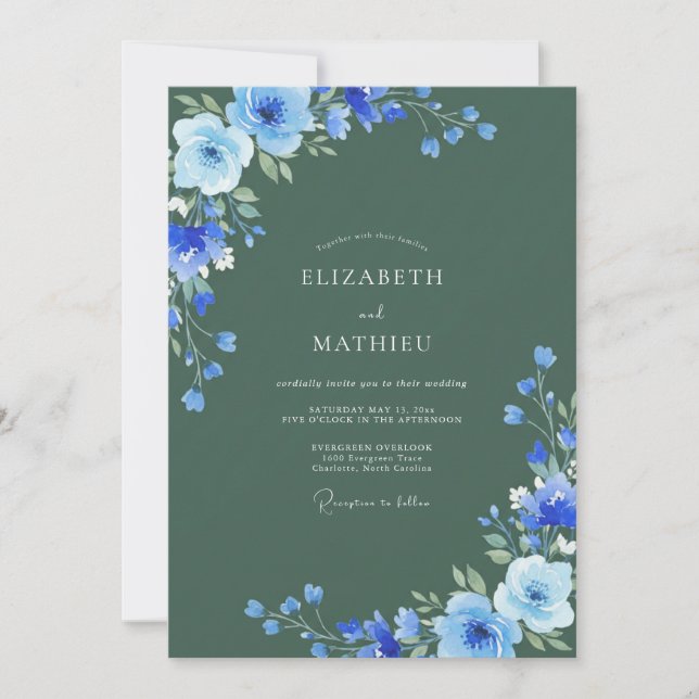 Invitation Mariage peint Azure Sage (Devant)