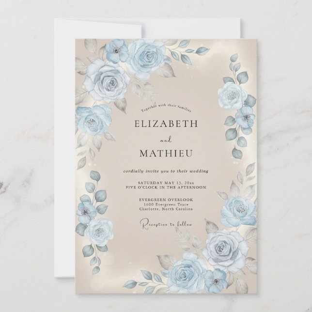 Invitation Mariage peint bleu ciel (Devant)