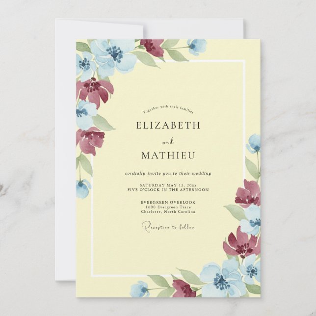 Invitation Mariage peint Burgundy Primrose (Devant)