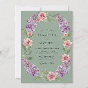 Invitation Mariage peint Céladon Améthyste