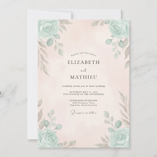Invitation Mariage Peint Champagne Doré Aqua (Devant)