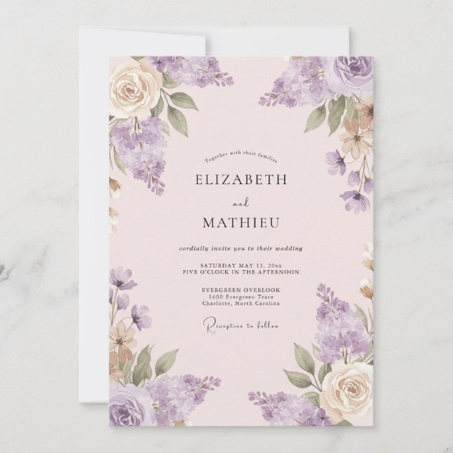 Invitation Mariage Peint Champagne Mauve (Devant)