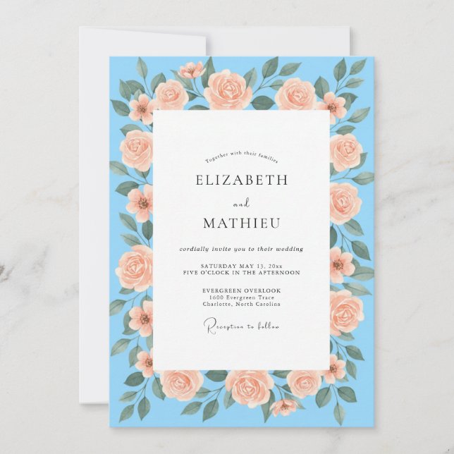 Invitation Mariage Peint Ciel Pêche (Devant)