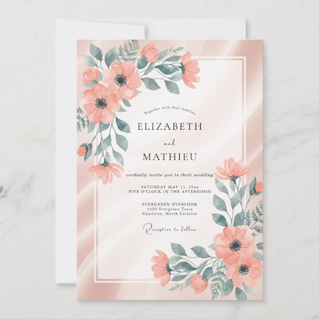 Invitation Mariage peint Coral Aqua (Devant)