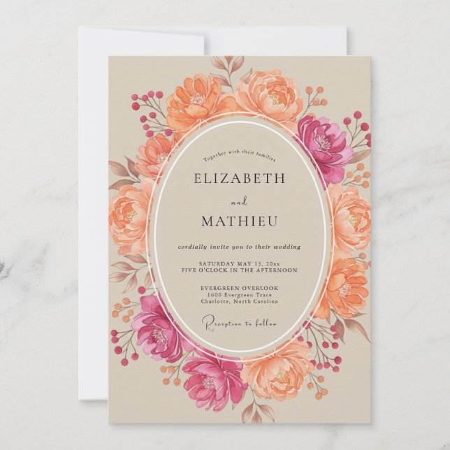 Invitation Mariage peint d'abricot magenta (Devant)