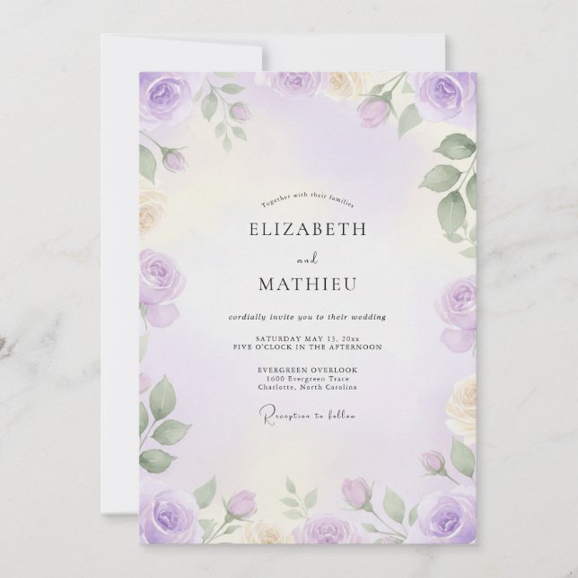 Invitation Mariage peint d'Améthyste et de Sauge (Devant)
