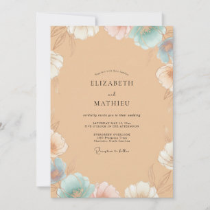 Invitation Mariage Peint dans un Ton Sable Azur