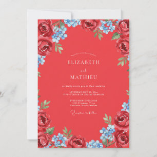 Invitation Mariage peint de Bourgogne et de Pervenche