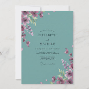 Invitation Mariage peint de prune sarcelle poussiéreuse