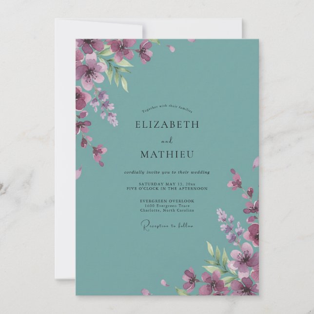 Invitation Mariage peint de prune sarcelle poussiéreuse (Devant)