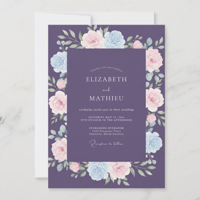 Invitation Mariage peint de renoncules violettes (Devant)