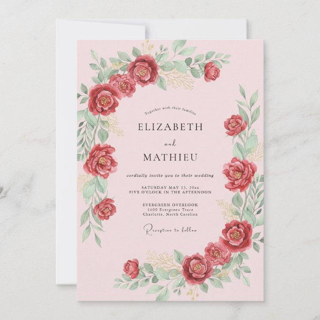 Invitation Mariage peint de rubis cramoisi (Devant)