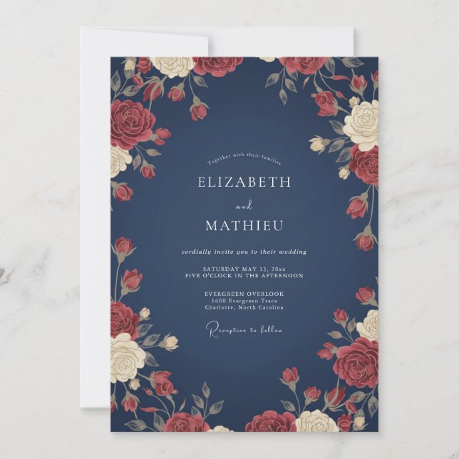 Invitation Mariage peint de saphir cramoisi (Devant)
