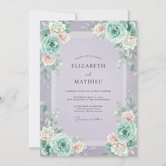 Invitation Mariage peint de succulente lilas (Devant)