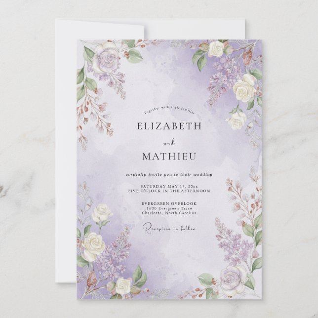 Invitation Mariage peint de violet pâle (Devant)