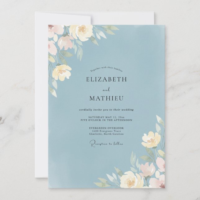 Invitation Mariage peint de Wildflower Slate Yellow (Devant)