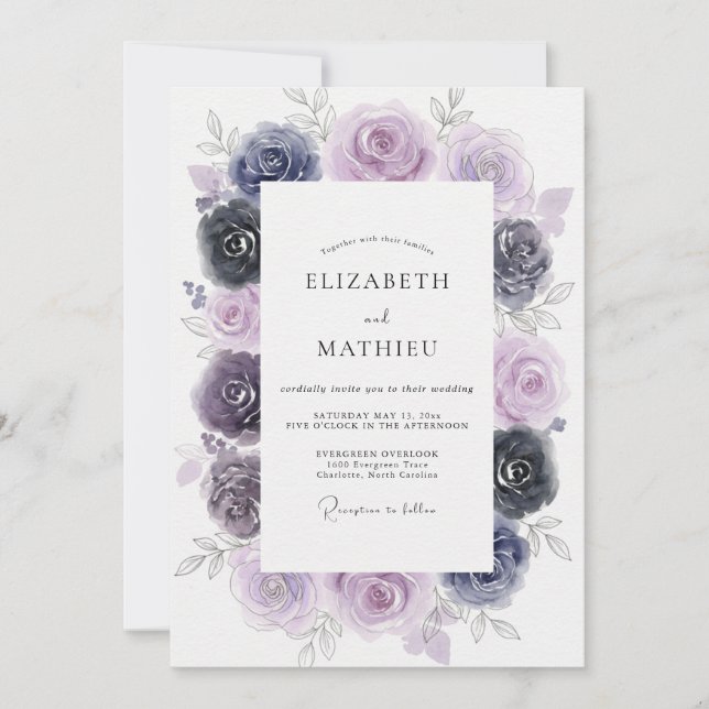 Invitation Mariage peint d'indigo améthyste (Devant)