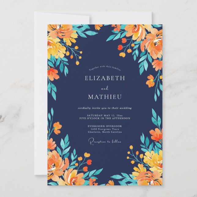 Invitation Mariage peint doré à minuit (Devant)