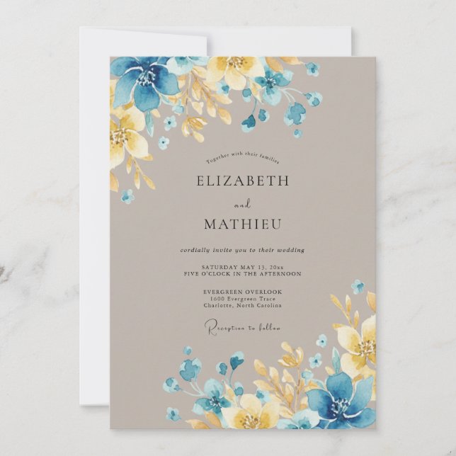 Invitation Mariage peint doré d'azur (Devant)