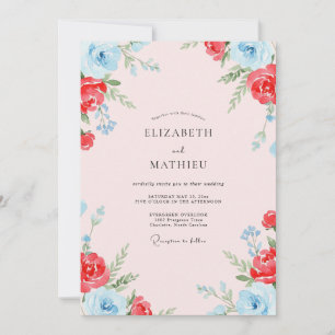 Invitation Mariage peint écarlate et céleste