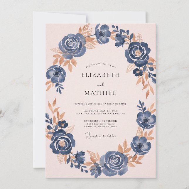 Invitation Mariage Peint en Acier Rose Pâle (Devant)