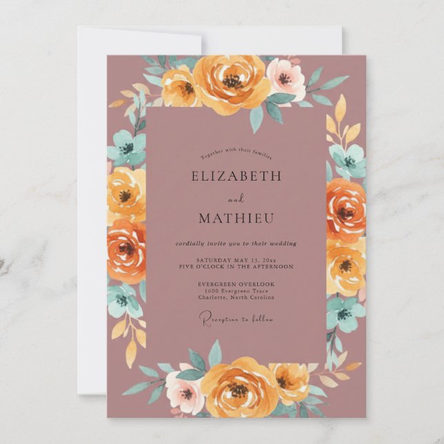Invitation Mariage peint en ambre mauve (Devant)