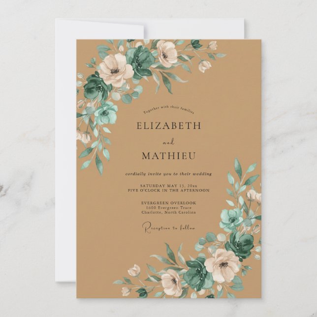 Invitation Mariage peint en Aqua Brun (Devant)