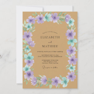 Invitation Mariage peint en Aqua Violet