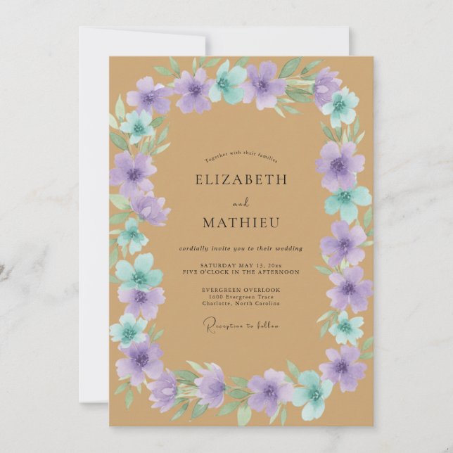 Invitation Mariage peint en Aqua Violet (Devant)