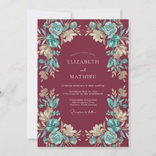 Invitation Mariage peint en aquarelle bordeaux