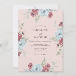 Invitation Mariage peint en azur et burgundy